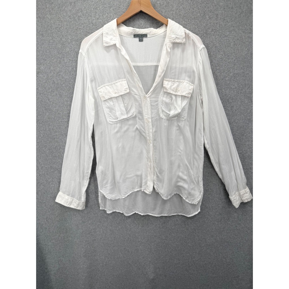 James Perse Button Down Women 2 White Long Sleeve Pocket Casual WEB3698 Viscose